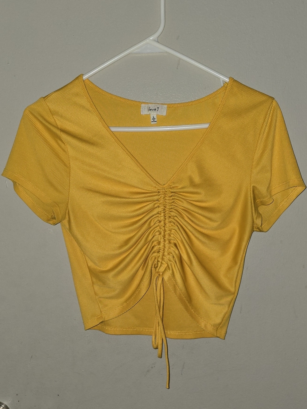 love J Yellow Ruched V-Neck Crop Top